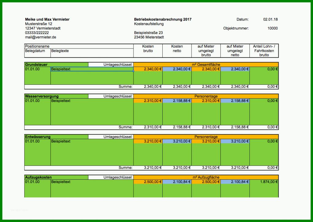 Spektakulär Excel Vorlage Für Nebenkostenabrechnung 1197x849