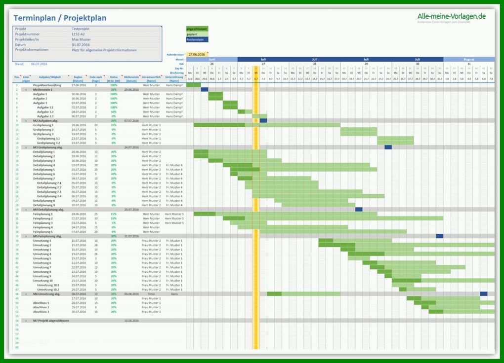Wunderbar Excel Vorlage Kalender Projektplanung 1103x796