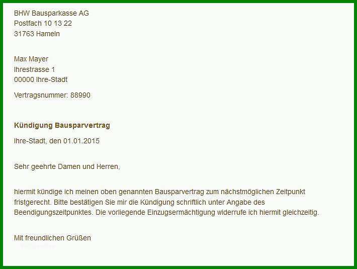 Großartig Badenia Bausparvertrag Kündigen Vorlage 710x535