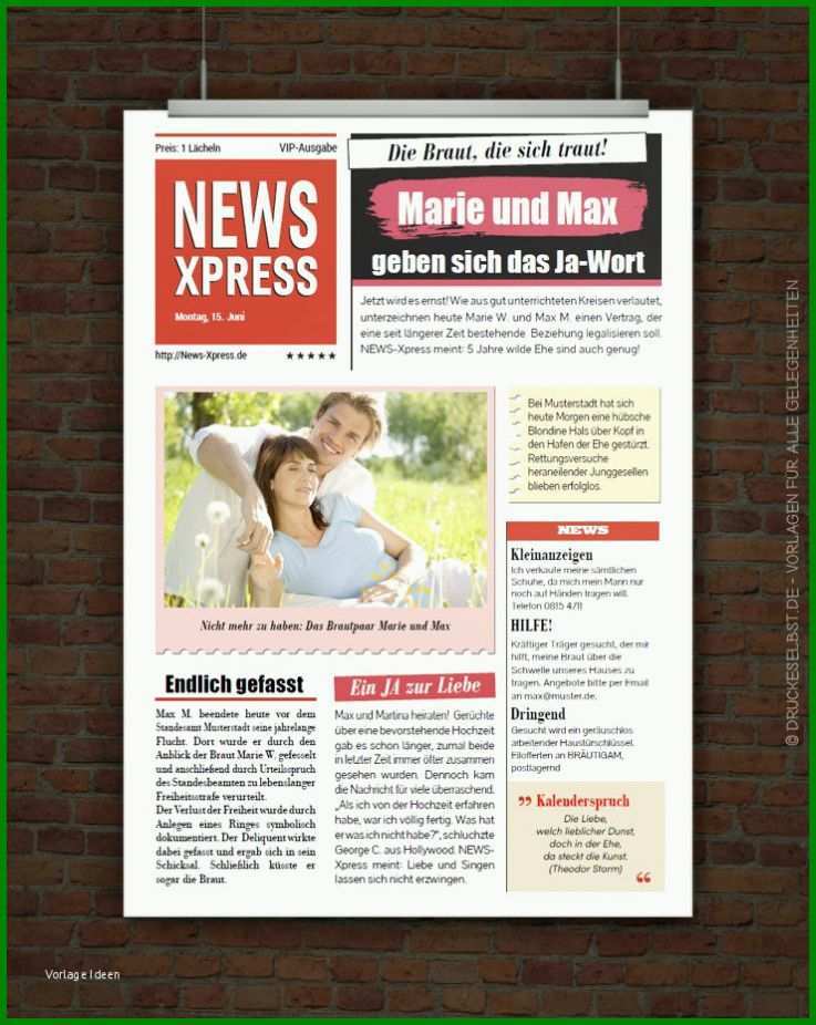 Überraschen Hochzeitszeitung Vorlagen Zum Bearbeiten 740x930