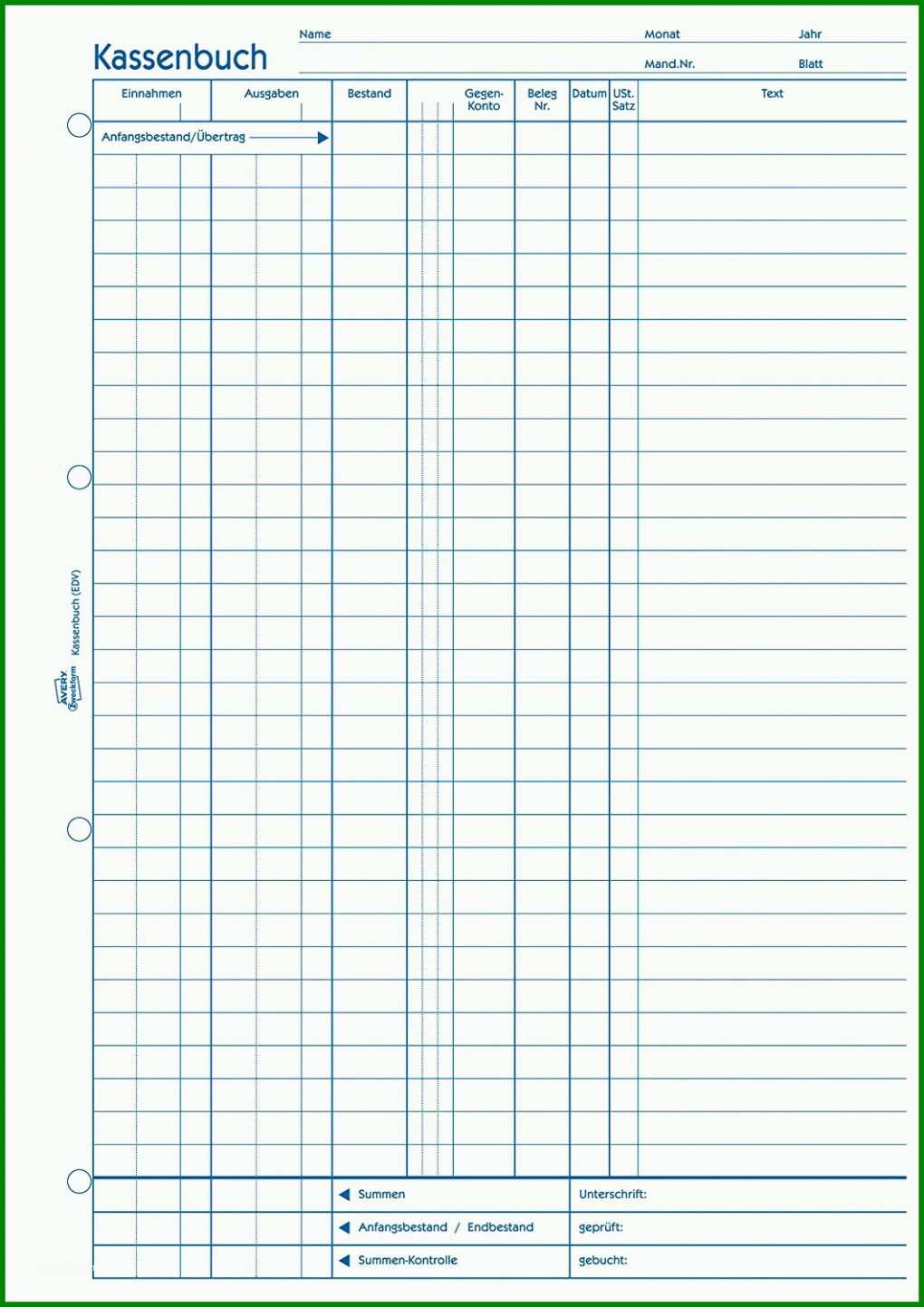 Atemberaubend Kassenbuch Vorlage Kostenlos Pdf 1061x1500