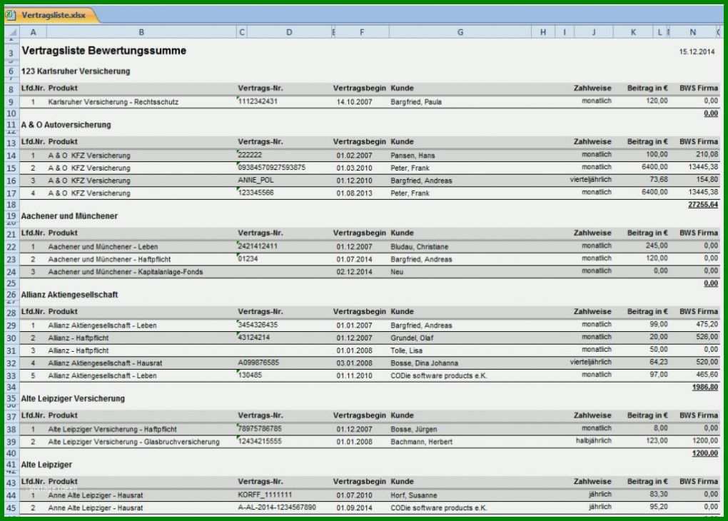 Faszinieren Excel Vorlage Vertragsübersicht 1024x733