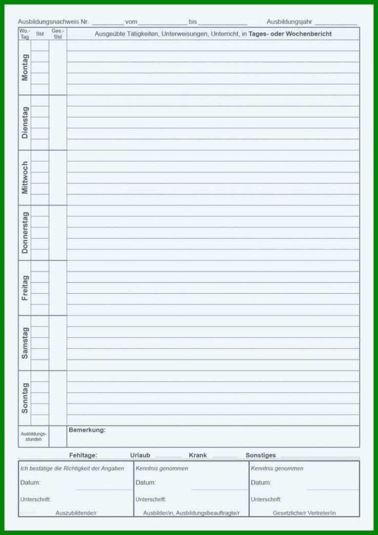 Ausgezeichnet Ihk Berichtsheft Vorlage Download 764x1080