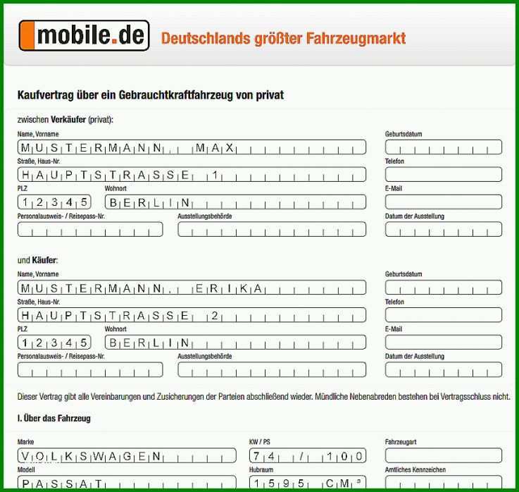 Überraschen Vorlage Vertrag Autoverkauf Privat 860x815