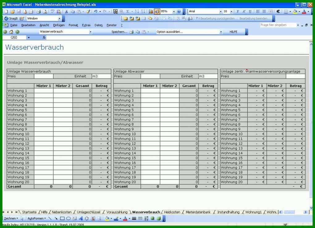 Unvergleichlich Excel Vorlage Für Nebenkostenabrechnung 1178x854