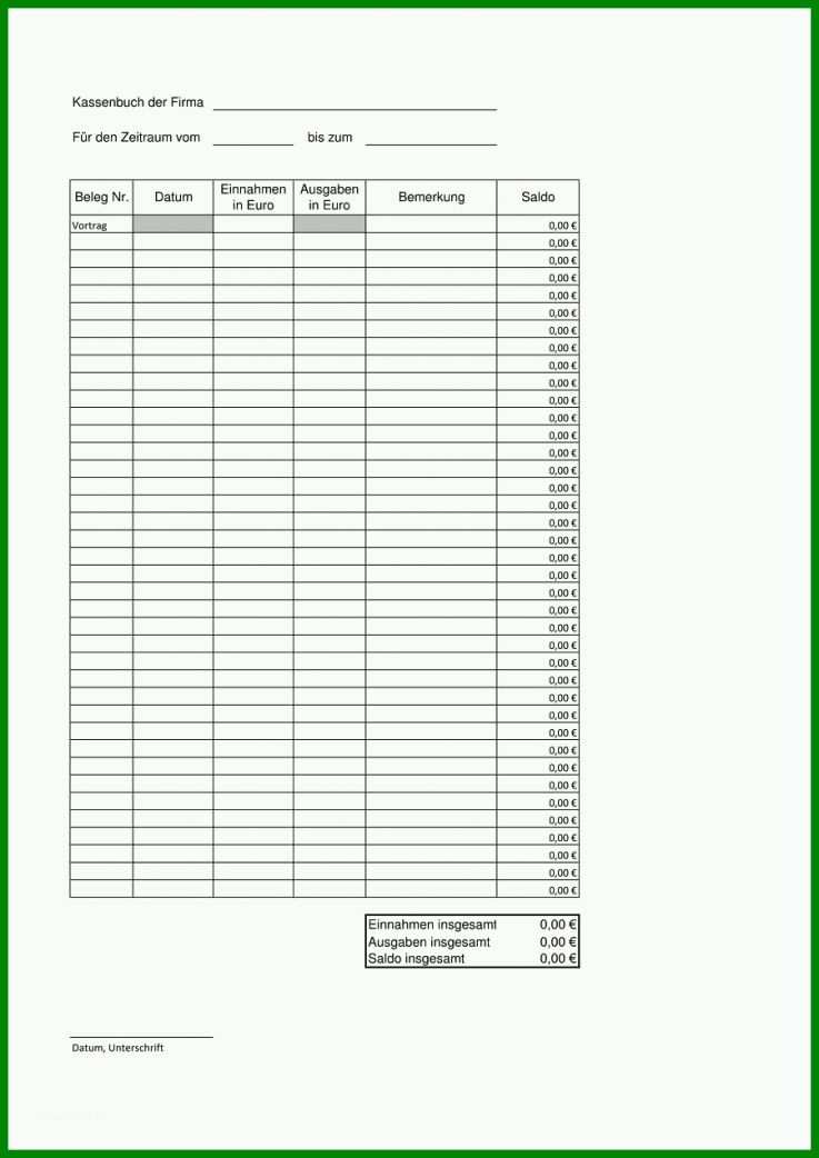 Neue Version Kassenblatt Vorlage 900x1272