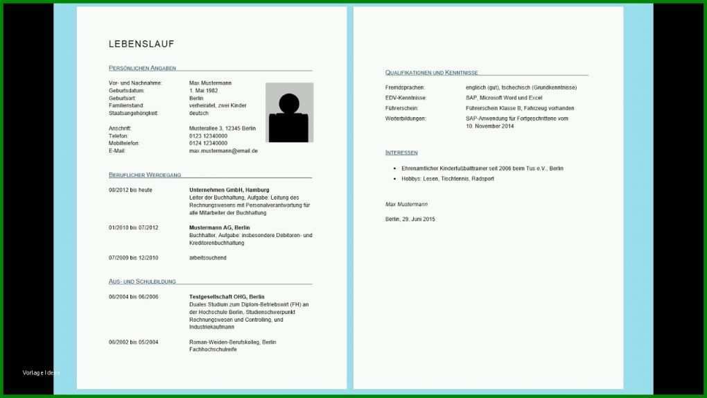 Bestbewertet Lebenslauf Word Vorlage Kostenlos 1280x720