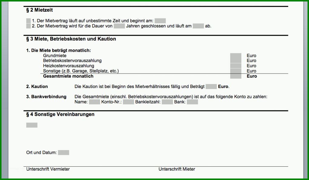 Bemerkenswert Mietvertrag Vorlage Word 1247x728