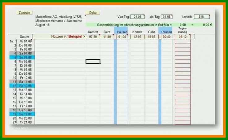 Sensationell Stundenzettel Excel Vorlage Kostenlos 2016 878x538