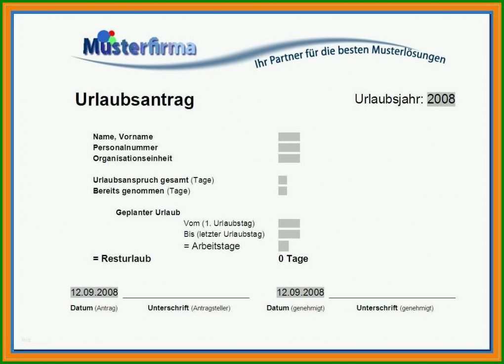 Wunderbar Urlaubsantrag Excel Vorlage Kostenlos 1166x841