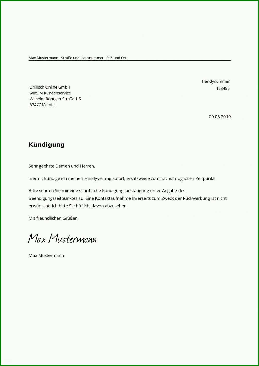 Bestbewertet Vorlage Kündigung Handyvertrag Word 2480x3508