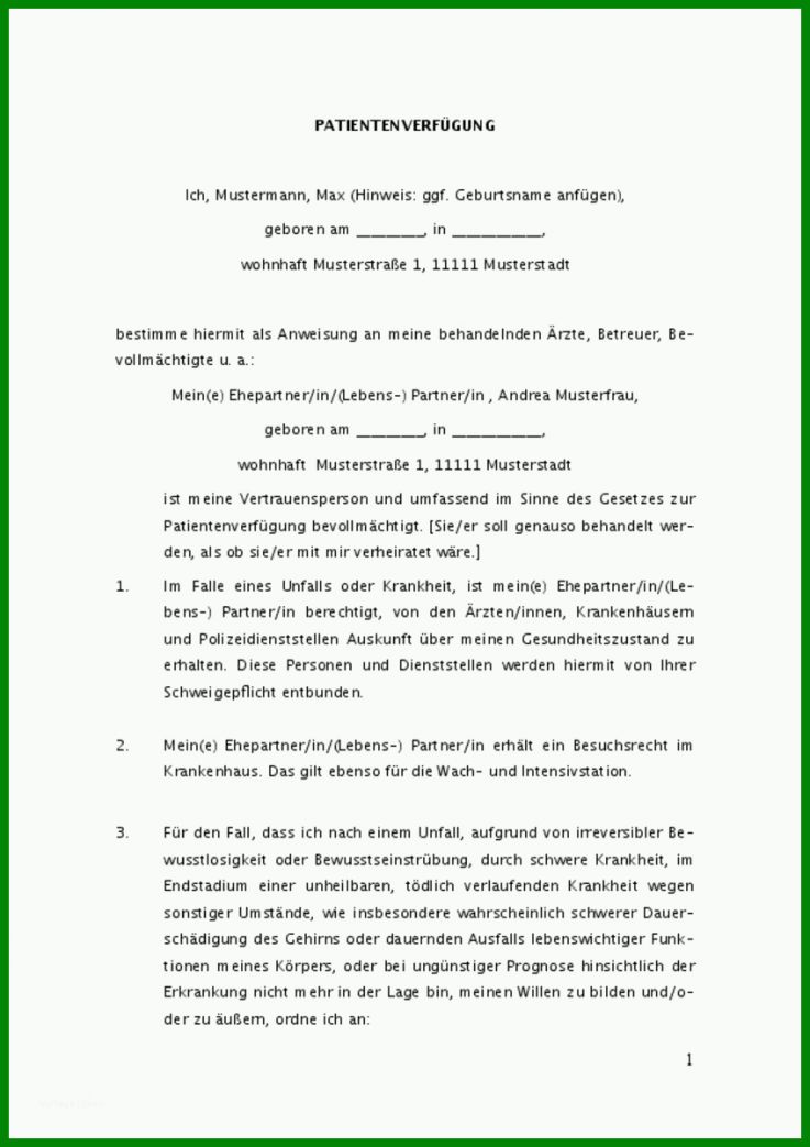 Hervorragen Vorlage Patientenverfügung 2018 848x1200