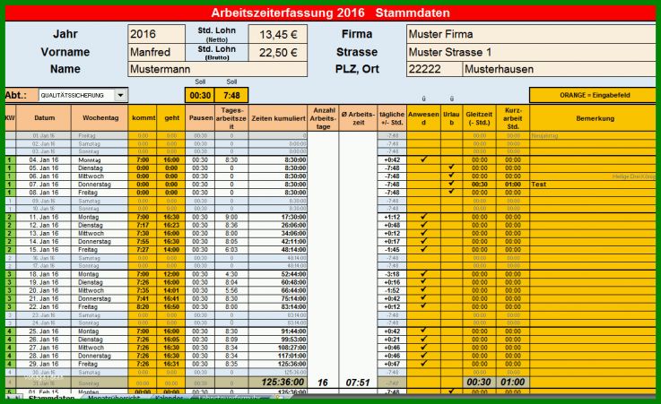 Allerbeste Arbeitszeiterfassung Excel Vorlage 1132x693