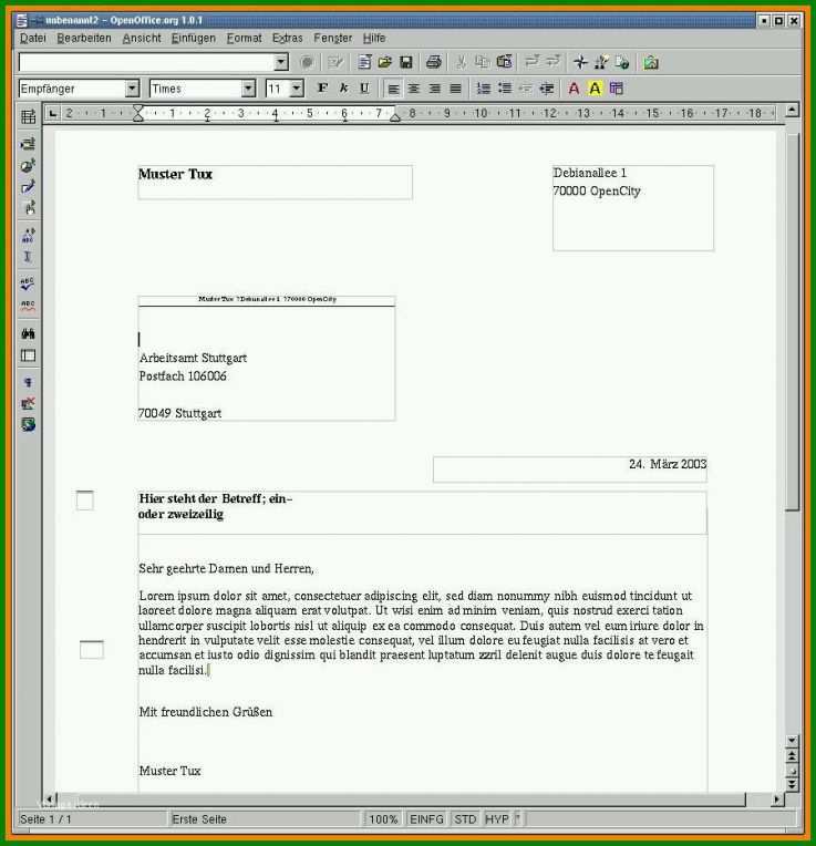 Hervorragend Briefkopf Vorlage Openoffice 899x932