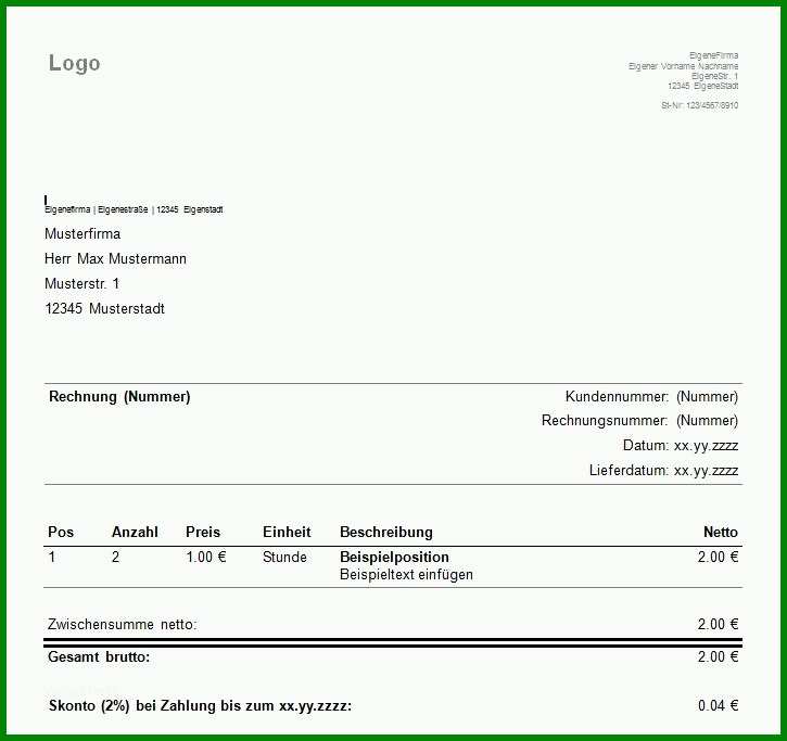 Modisch Kleingewerbe Rechnung Vorlage 725x683