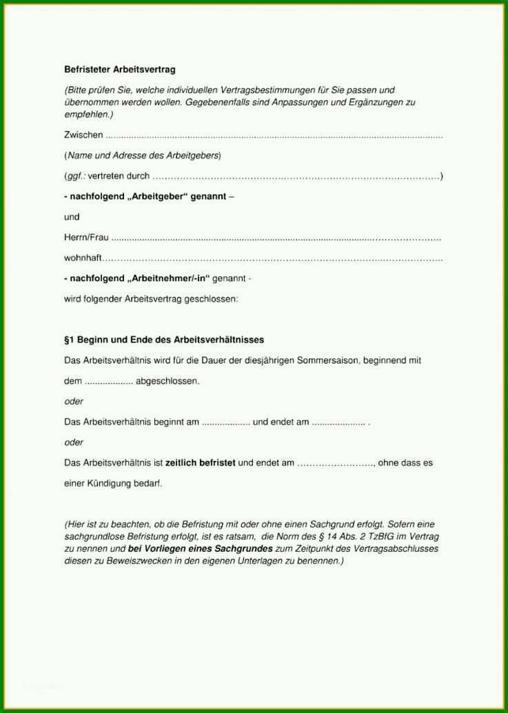 Empfohlen Arbeitsvertrag Vorlage Kostenlos 872x1225