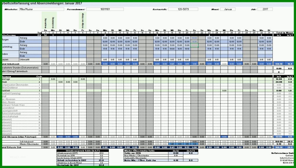 Fantastisch Arbeitszeit Vorlage 1232x699