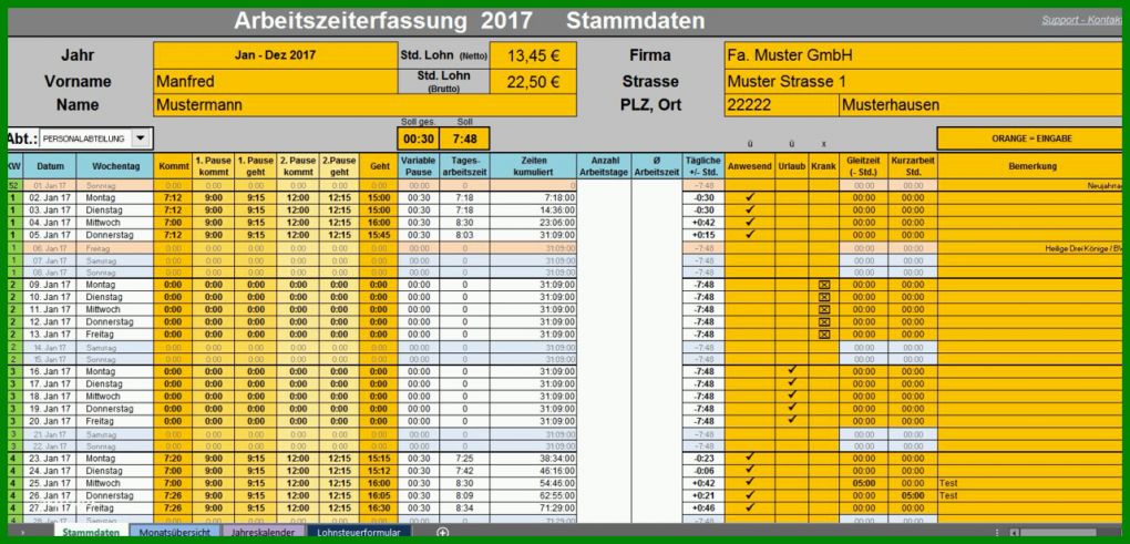 Schockierend Arbeitszeiterfassung Excel Vorlage 2019 Kostenlos 1280x616