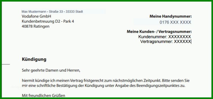 Neue Version Vodafone Mobilfunk Kündigung Vorlage 805x376