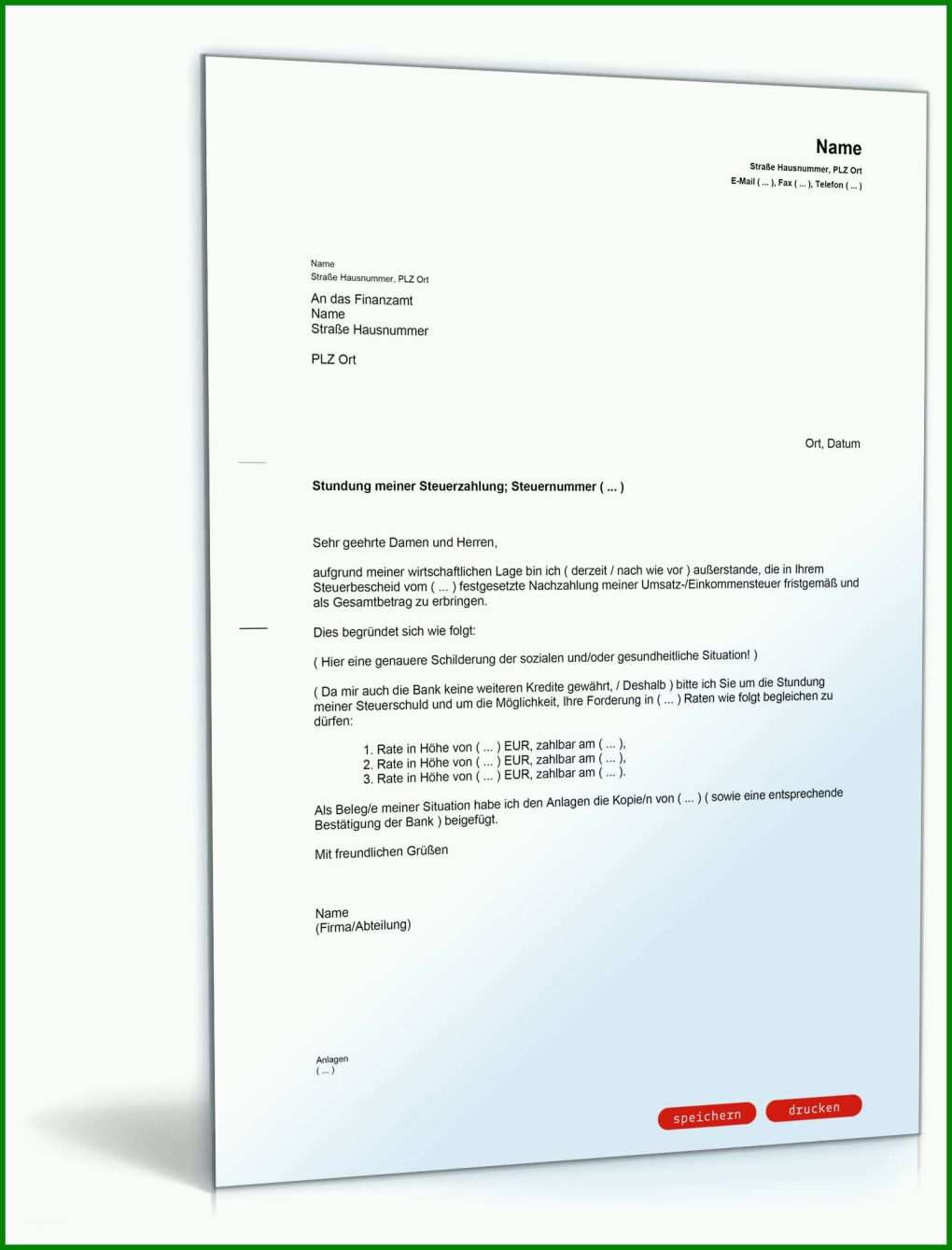 Einzahl Ratenzahlung Muster Vorlage 1600x2100