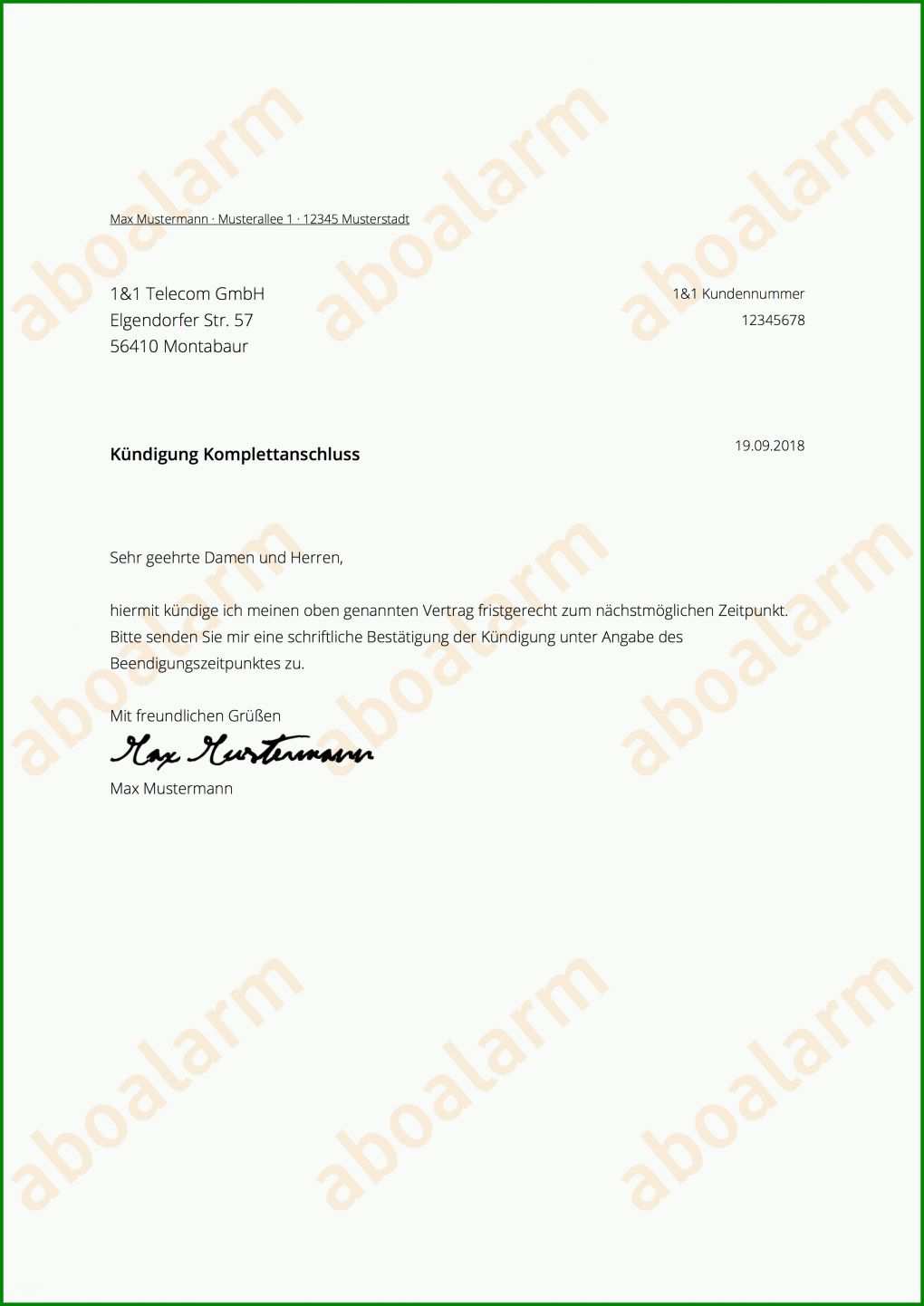 Beste 1&amp;1 Dsl Kündigung Vorlage Pdf 2480x3507
