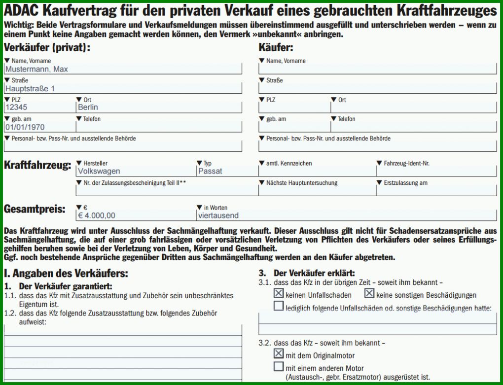 Faszinieren Auto Kaufvertrag Vorlage 1030x789