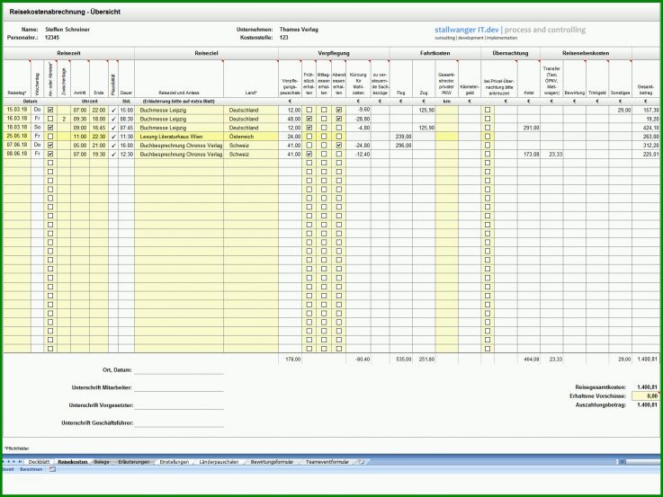 Sensationell Reisekostenabrechnung Vorlage Excel 1650x1238