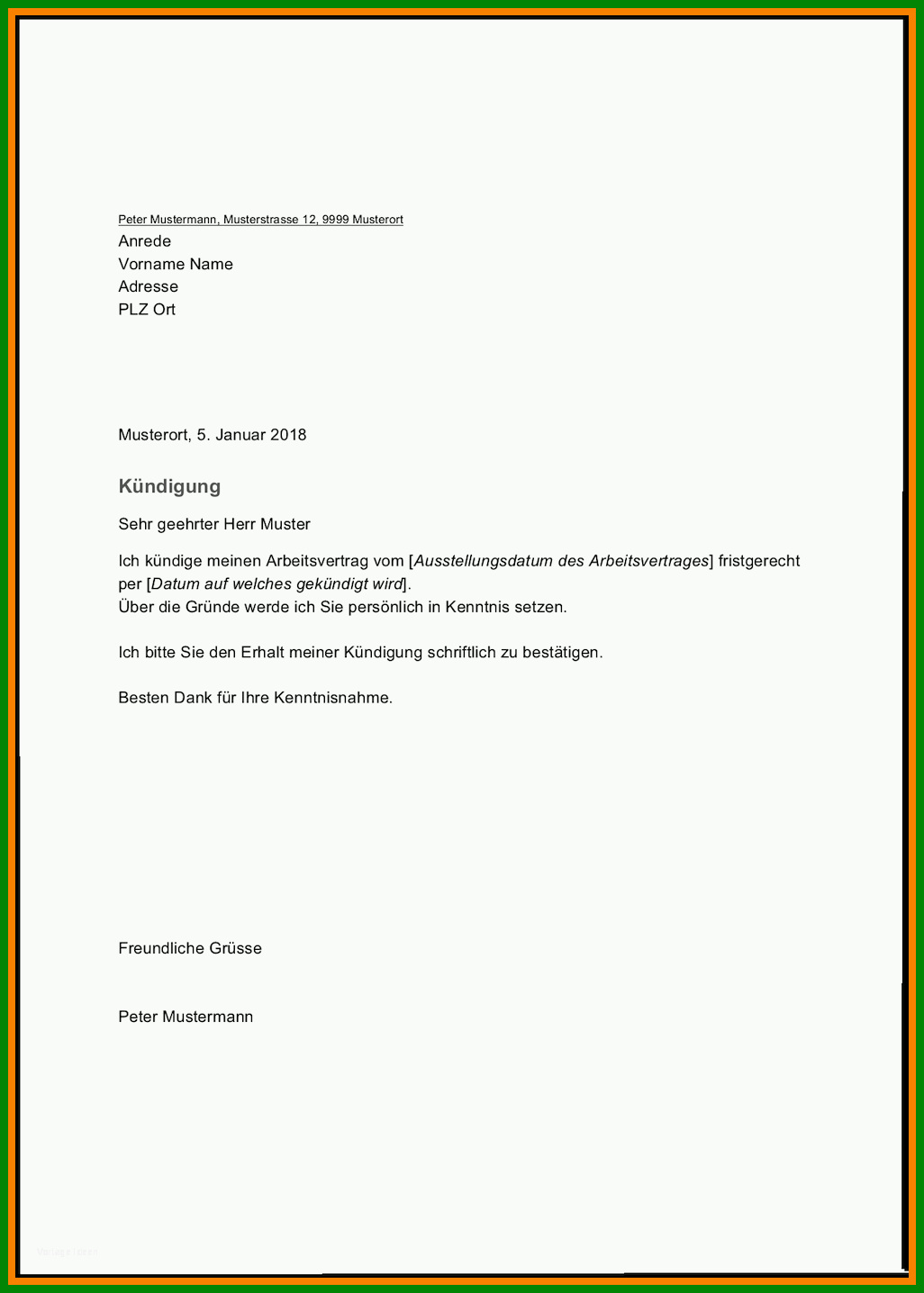 Kündigung Arbeitsplatz Vorlage - Auflösungsvertrag Gbr Vorlage ...