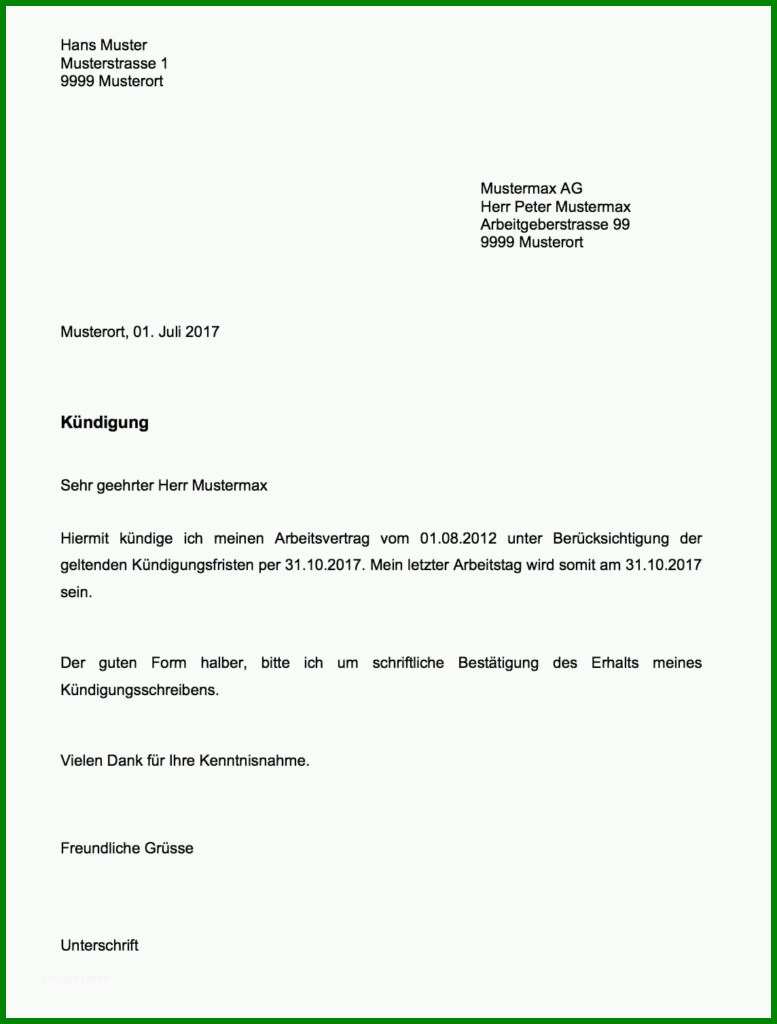 Empfohlen 12 Briefkopf Kündigung Arbeitsvertrag Vorlage 202837