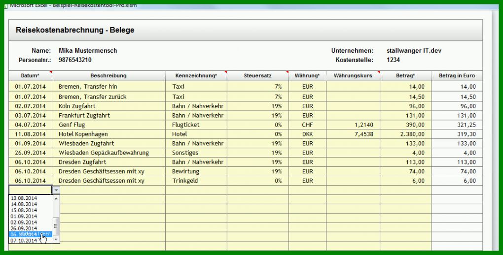 Auffällig Reisekostenabrechnung Vorlage Excel 1078x547