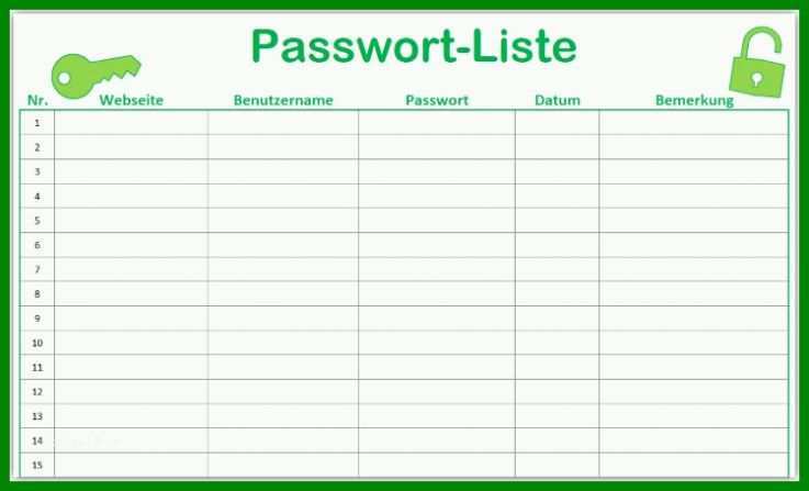 Einzahl Passwortliste Vorlage Pdf 750x455