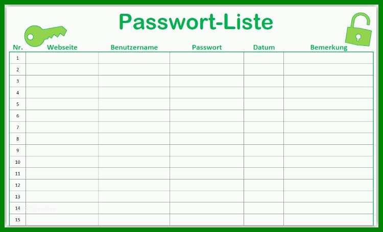 Einzahl Passwortliste Vorlage Pdf 750x455