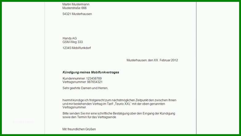 Handy Kündigung Vorlage Handy Kündigung Vorlage
