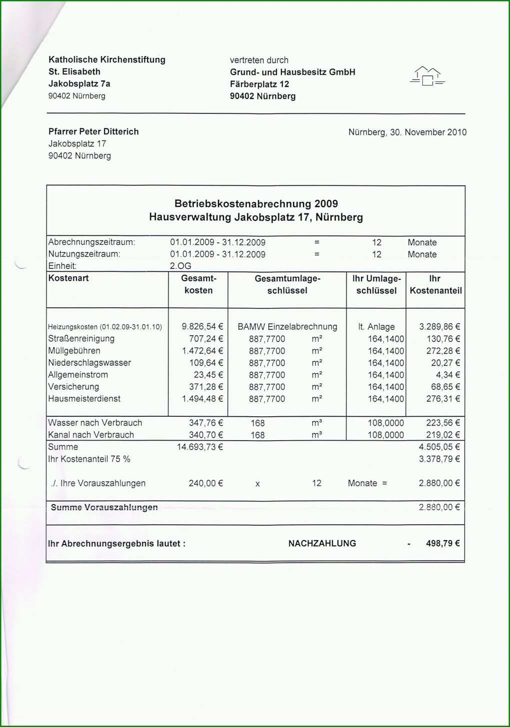 Ungewöhnlich Nebenkostenabrechnung Für Mieter Vorlage 2409x3437