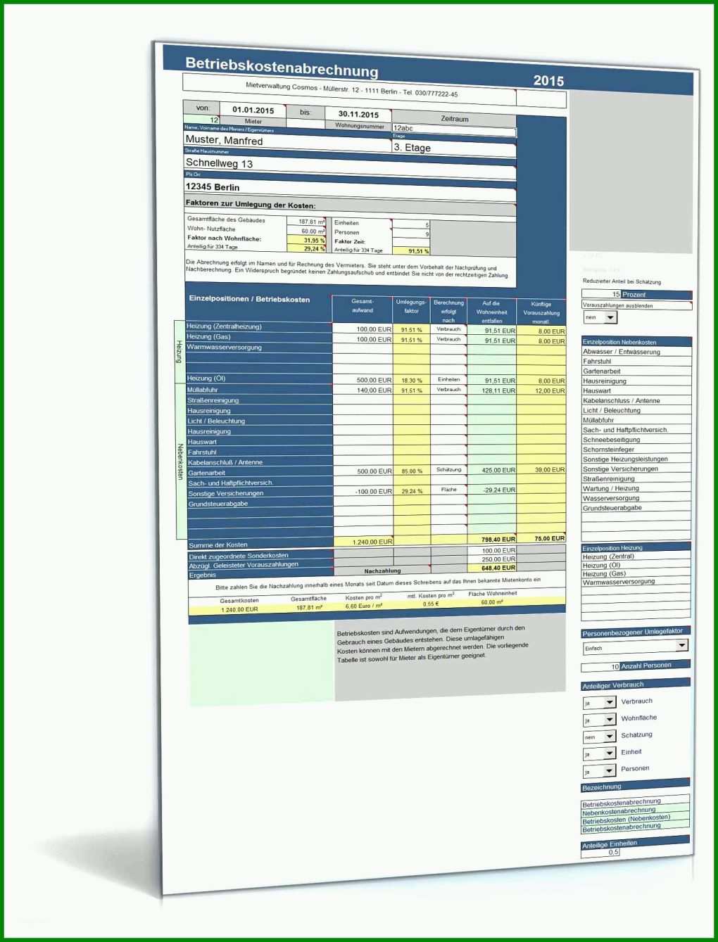 Empfohlen Nebenkostenabrechnung Vorlage Excel Kostenlos 1600x2100