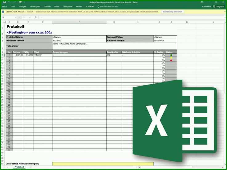 Unvergesslich Besprechungsprotokoll Vorlage Excel 1280x960