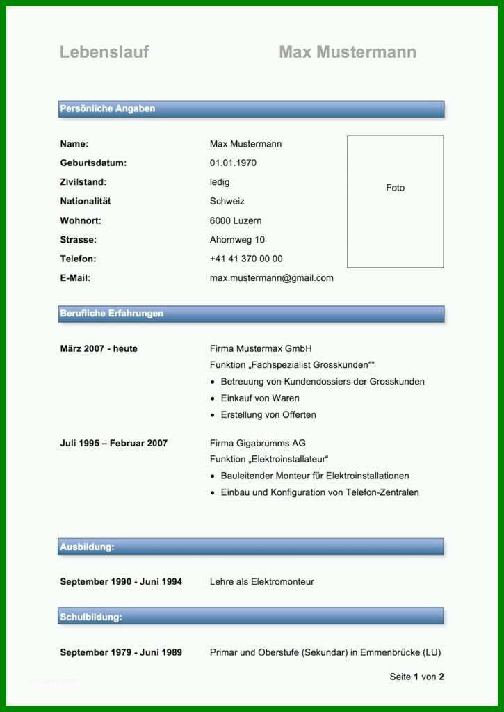Erschwinglich Lebenslauf Vorlage Modern Schweiz 725x1024