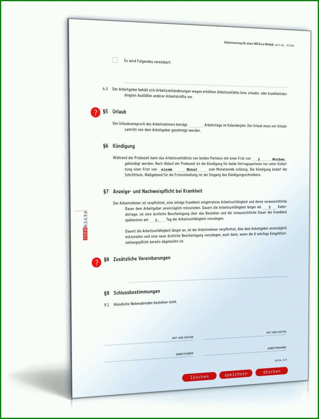 Bemerkenswert Minijob Arbeitsvertrag Vorlage 1600x2100