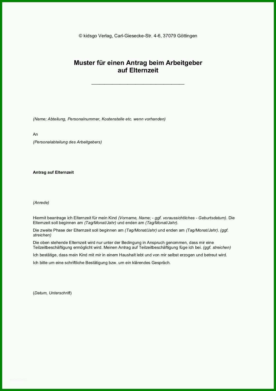 Spezialisiert 18 Muster Elternzeit Arbeitgeber 410090