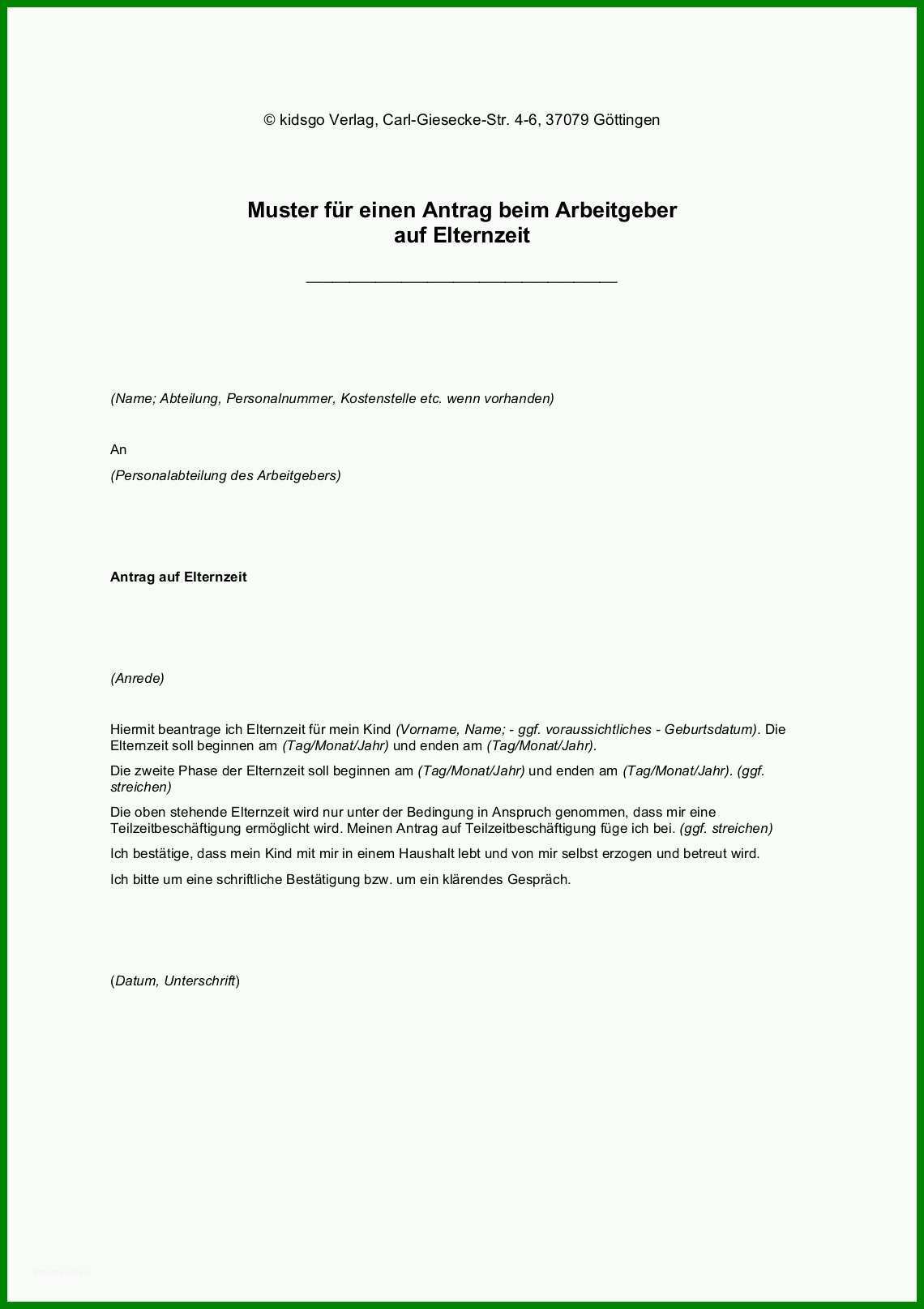 Spezialisiert 18 Muster Elternzeit Arbeitgeber 410090