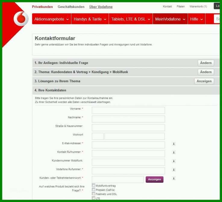 Original Handyvertrag Kündigen Vorlage Vodafone 899x818