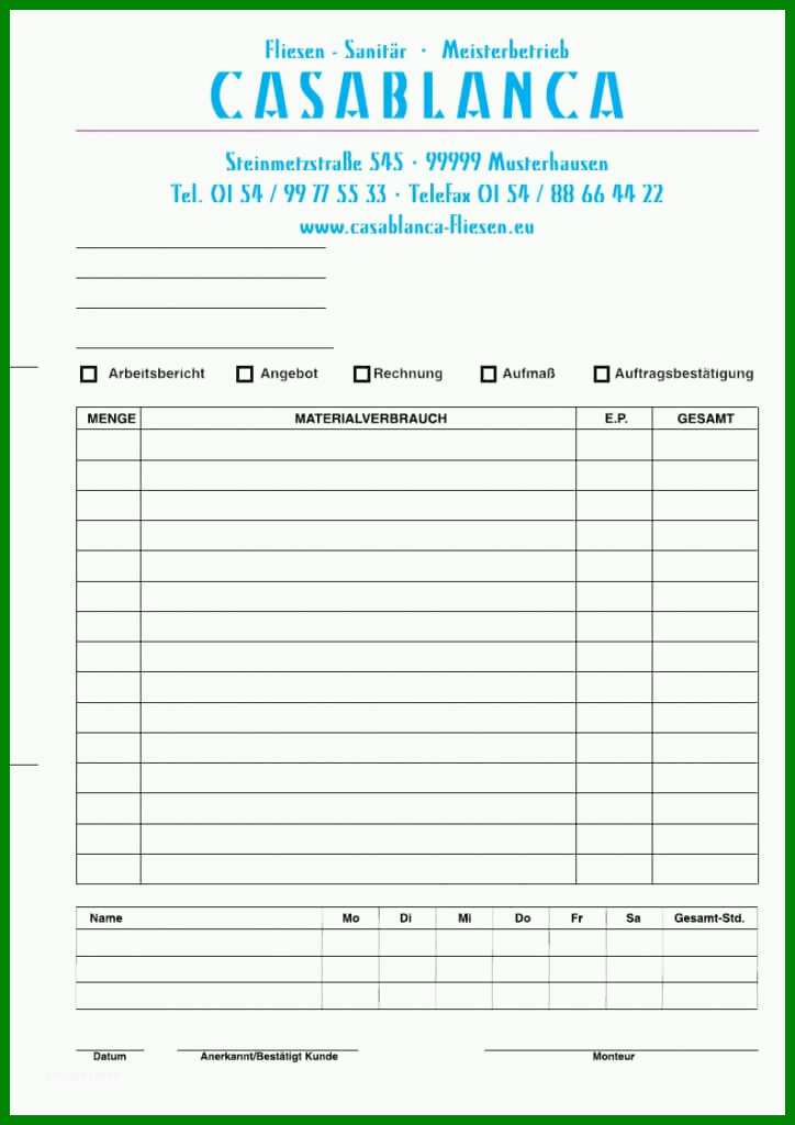 Singular Montagebericht Vorlage Word 724x1024