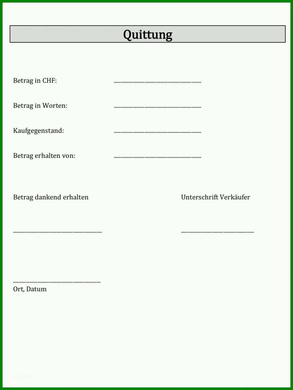 Erschwinglich Quittung Vorlage Doc 1029x1371