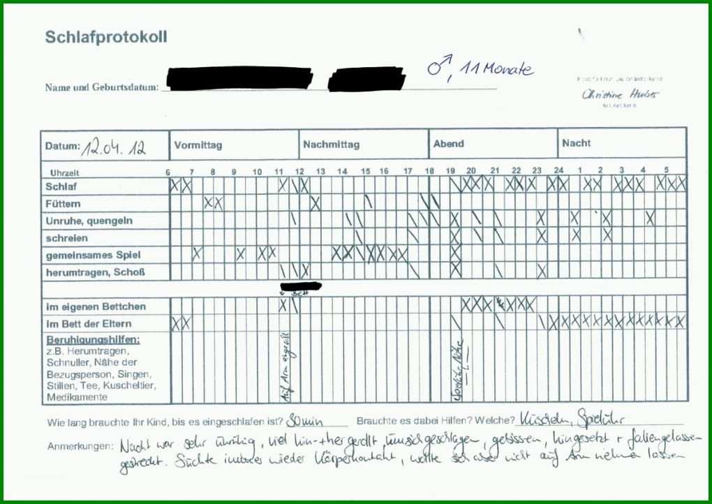 Limitierte Auflage Schlafprotokoll Baby Vorlage 1200x849