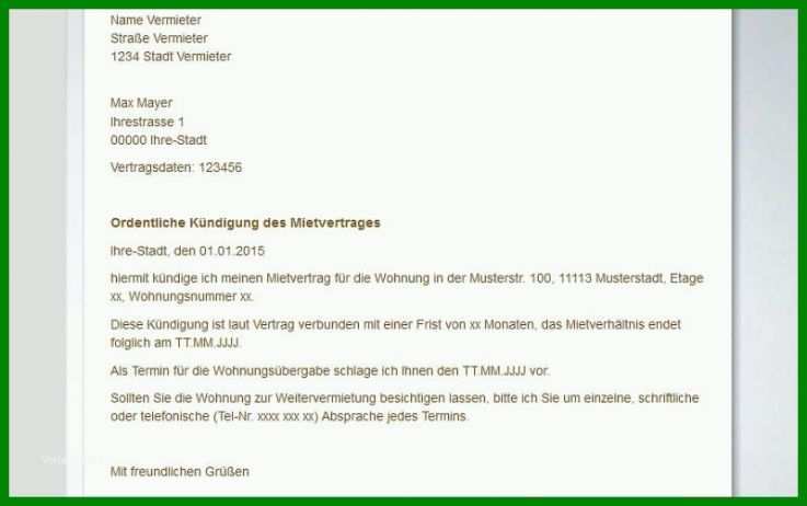 Erschwinglich Mietvertrag Kündigen Vorlage 800x501