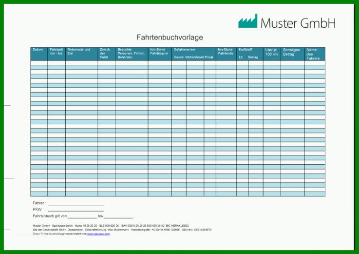 Original Fahrtenbuch Vorlage Finanzamt Pdf 842x595