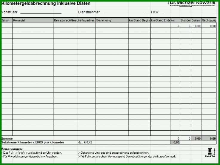 Überraschen Km Geld Abrechnung Vorlage 815x610