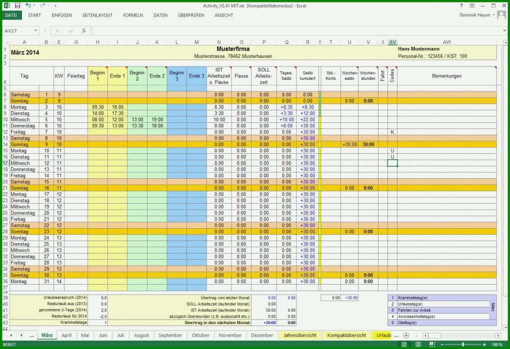 Toll Arbeitszeit Excel Vorlage 1391x953