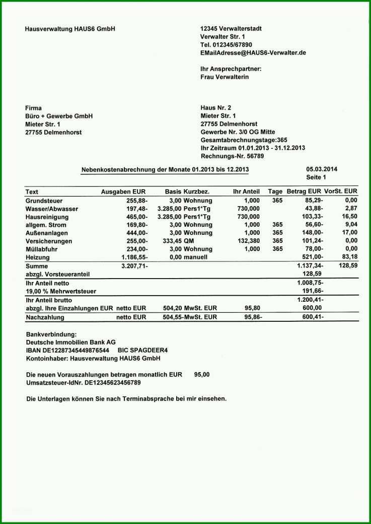 Kreativ Nebenkostenabrechnung Vermieter Vorlage 1240x1754