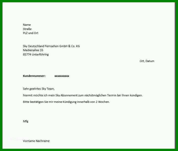 Atemberaubend Sky Fristlose Kündigung Vorlage 705x599